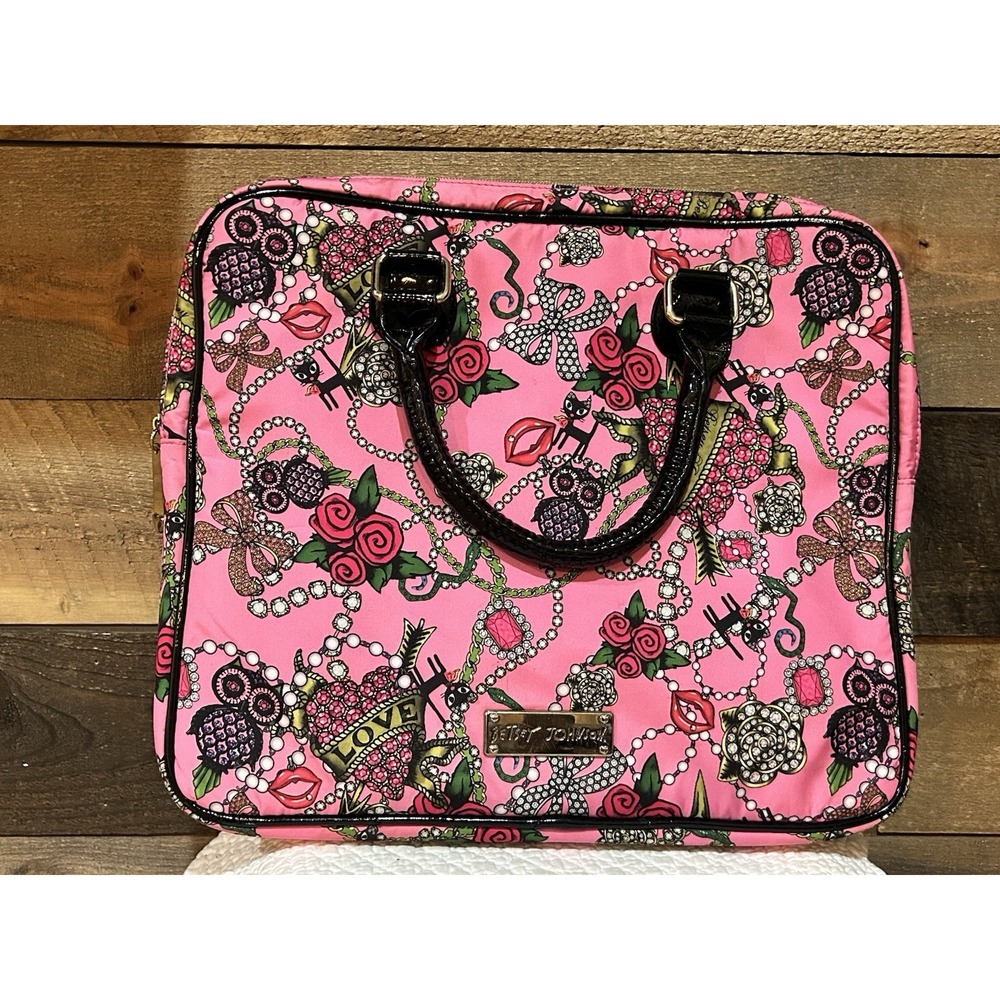 Betsey Johnson Pink Roses Cats & Bling Laptop Bag